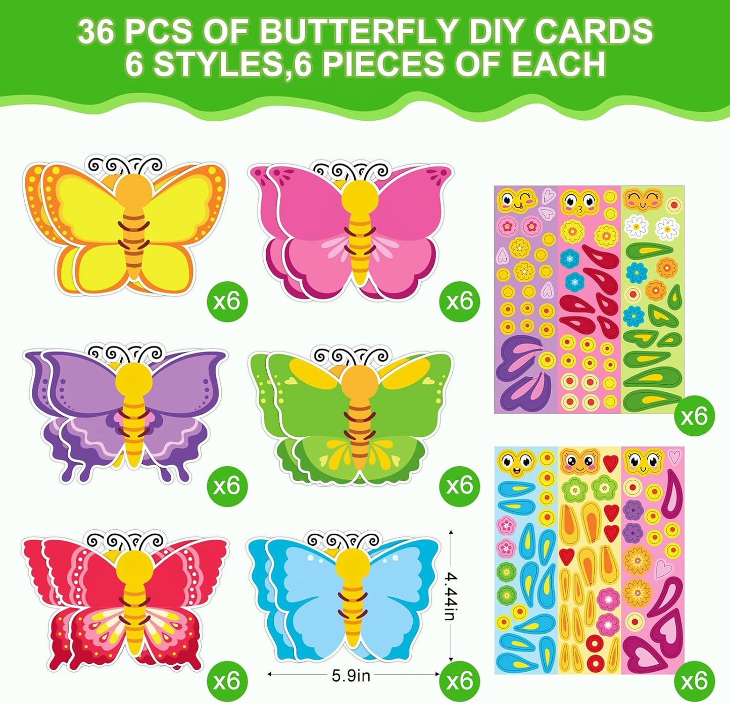Hedeey 36 Packs Spring Butterflies Craft Kits for Kids,Make Your Own Butterfly Paper Craft Set, Spring DIY Art Craft Kits for School Home Game Activities (Butterfly 36)