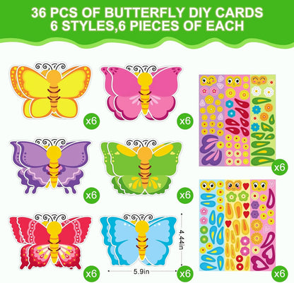 Hedeey 36 Packs Spring Butterflies Craft Kits for Kids,Make Your Own Butterfly Paper Craft Set, Spring DIY Art Craft Kits for School Home Game Activities (Butterfly 36)