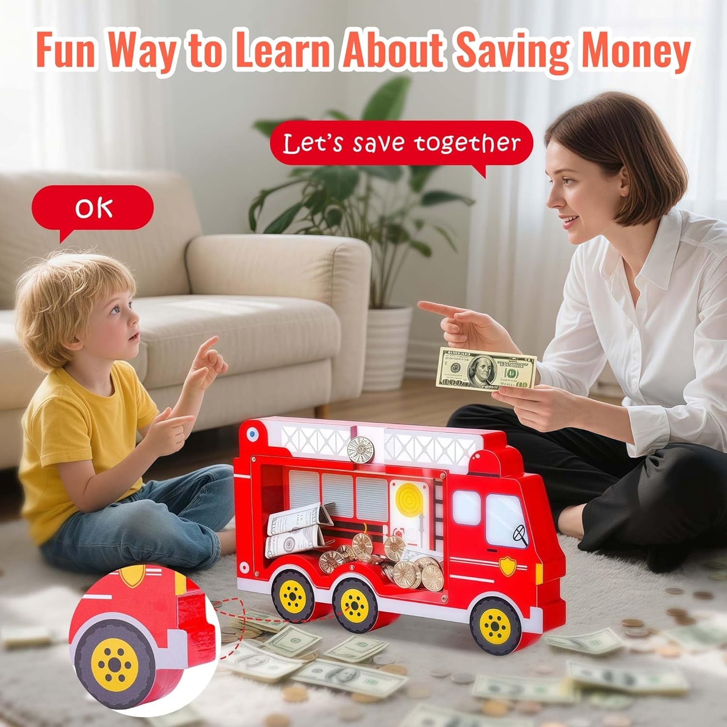 Wooden Globe Piggy Bank for Boys Kids Girls Clear Real Money Coin Bank Toy Toddler Birthday