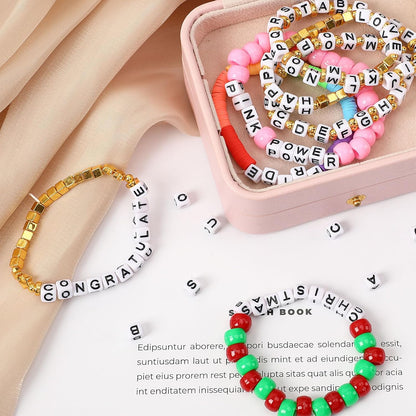 Letter Beads, Augshy 1400 Pcs Morandi Cube Alphabet Bead,Square Letter Beads with 1 Roll 10M Crystal String Cord (6mm)