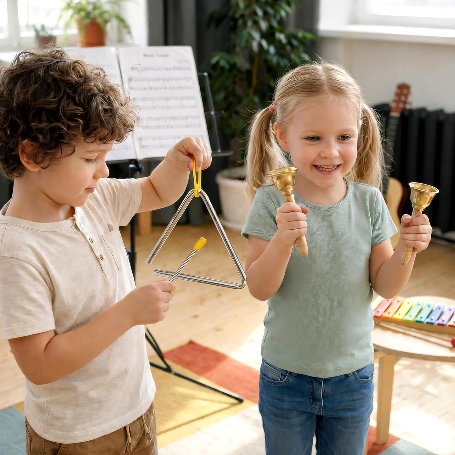 Stoie's Wooden Toddler Musical Instruments with Drum, Hand Bells, Flute, Maracas, Castanet, Tamburine, for Babies and Kids, Eco Friendly Montessori Educational Toy