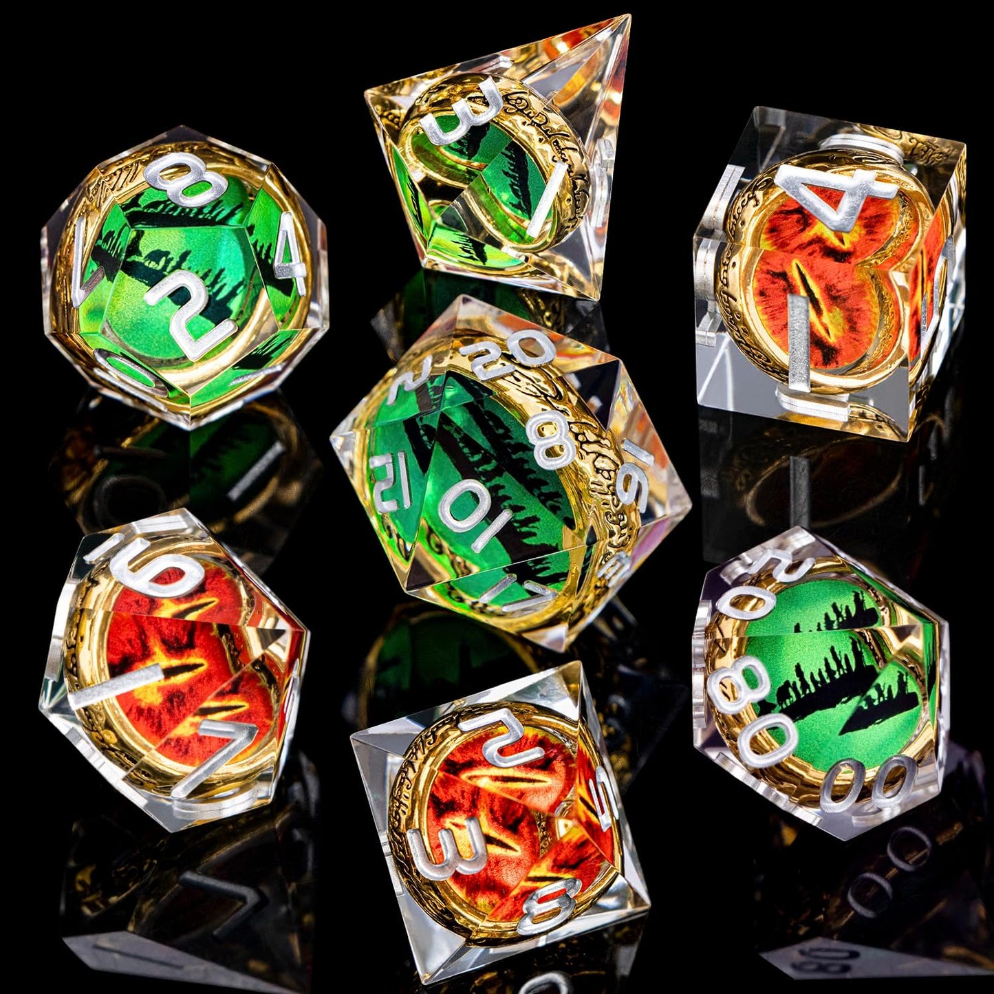 Magic Golden Ring DND Dice Set Sharp Edge Red Resin Dice with Box, for use with Dungeons Dragon RPG D&D Tabletop Games Lord D and D Polyhedral Dice Set