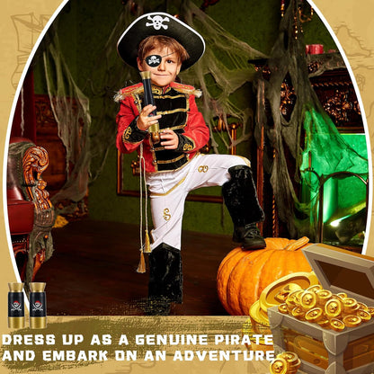 Libima 24 Pack Pirate Costume Accessories Set - Felt Eye Patches & Retractable Plastic Telescopes for Kids Birthday Party Favors, Gasparilla & Halloween Cosplay Dress Up(Vintage Style)