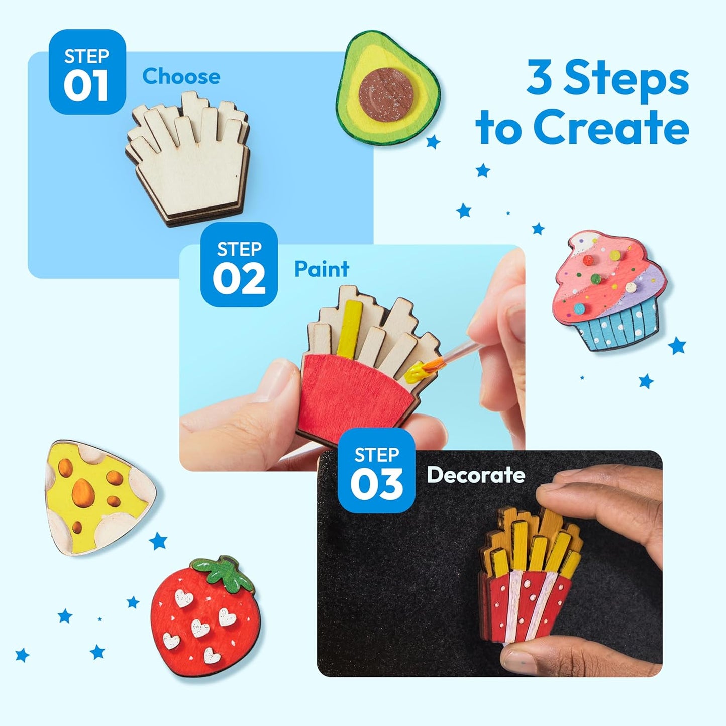 JOYIN 12 Wooden Magnet Creativity Arts & Crafts Painting Kit for Kids, Decorate Your Own Painting Gift for Halloween Crafts, Birthday Parties and Family Crafts, Party Favors for Boys Girls