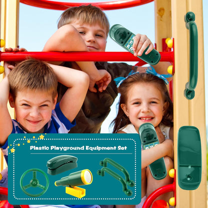 5 Pack Kids Playground Accessories Set Swingset Steering Wheel Plastic Telescope Safety Handles Telephone Toy for Outdoor Playhouse Playset (Color Set 4)