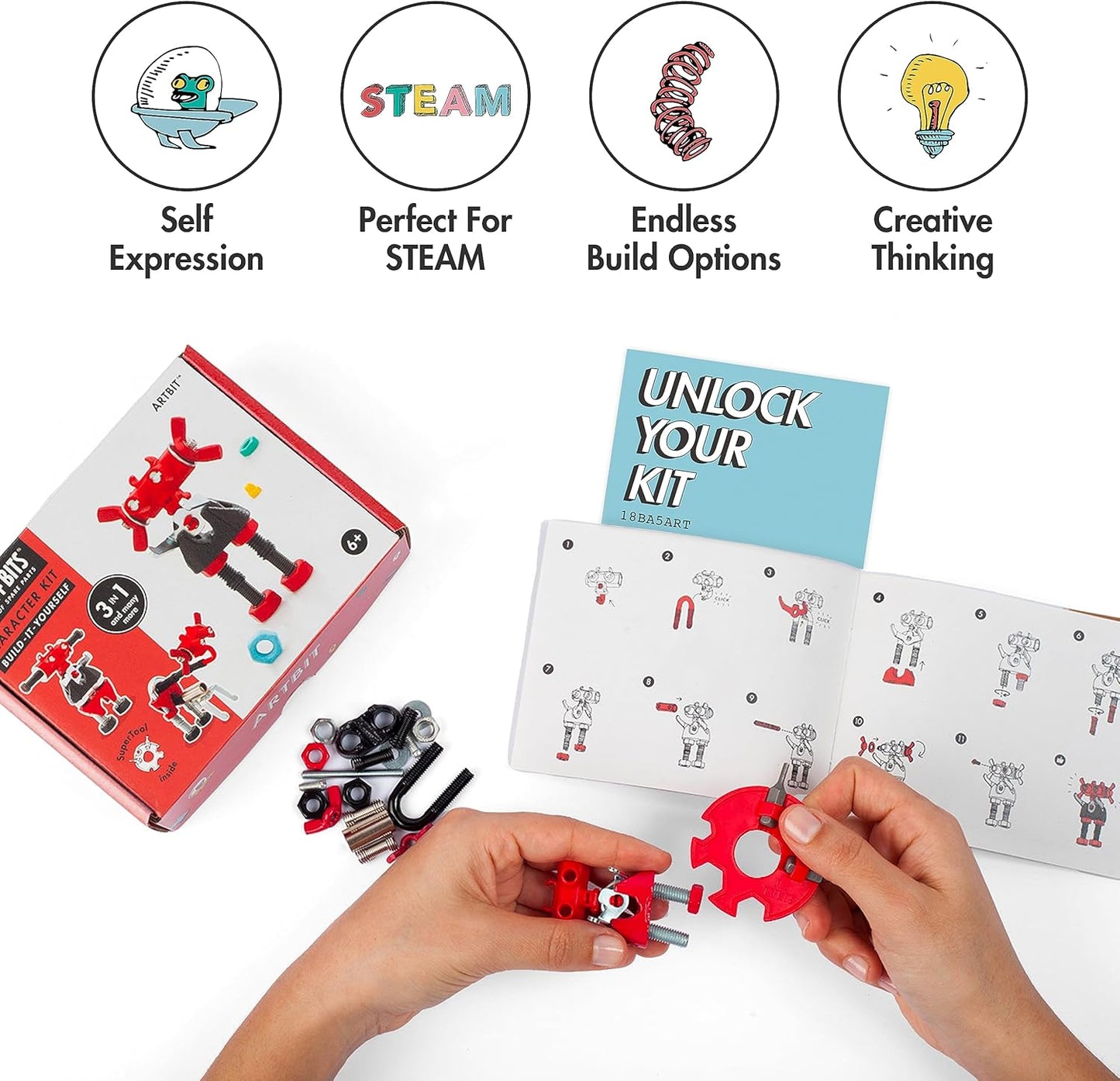 The Off Bits CareBit Build Your Own Robot Toy Construction Set, Educational Gift STEM Activities Learning Kit, Creative Build and Play Model Kit Steam Toys for 6 7 8 9 10+ Year Old Boys & Girls