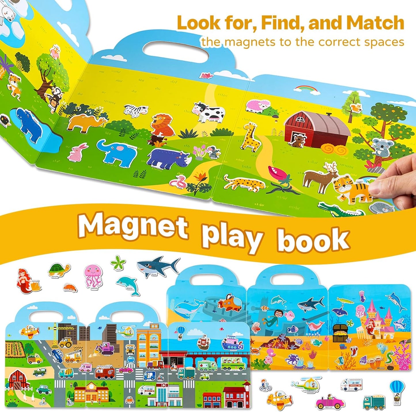 Magnetic Playset Portable Playboard, Cute Farmhouse Animal Reusable Magnets Sticker Books for Toddlers 3-5 Years, 34 PCS Refrigerator Magnets for Kids Girls Boys Perfect Preschool Learning Travel Toy
