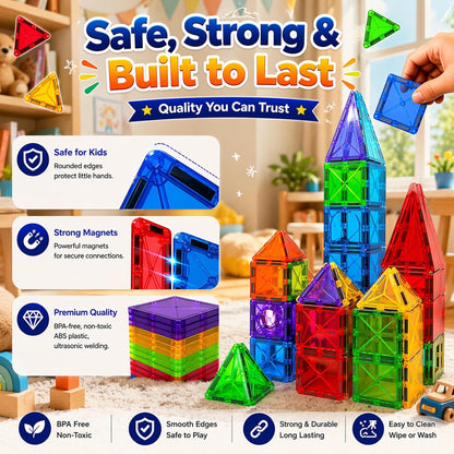 LATI Magnetic Tiles Starter Set for Kids,Beginner Magnetic Building Blocks for Early Learning, Build in 2D & 3D, Open-Ended STEM Building Toy,Easy to Start for Early Builders,Toy Gift for Ages 3–6