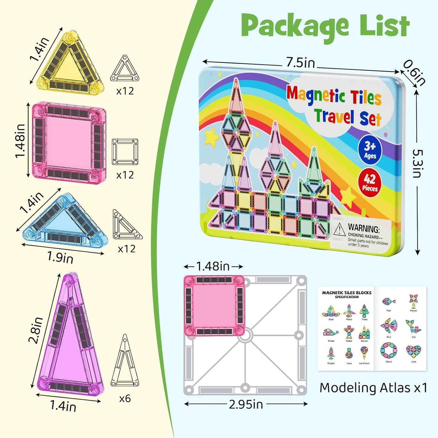 Magnetic Tiles Travel Toys with Storage Case, Portable STEM Building Blocks for 3-8 Year Olds, Toddler Airplane Activities & On-The-Go Birthday Gift for Boys & Girls