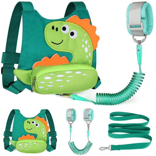 3 in 1 Toddler Harness Leash + Baby Anti Lost Wrist Link, Accmor Cute Dinosaur Child Safety Harness Tether, Kids Walking Wristband Assistant Strap Belt for Parent Boys Outdoor Activity (Black)