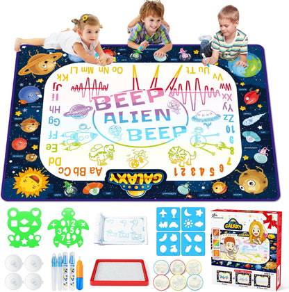 Jasonwell Aqua Water Doodle Mat 48 x 36 Inches Large Magic Drawing Doodling Mat Coloring Mat Educational Toys Christmas Birthday Gifts for Kids Toddler Boys Girls Age 2 3 4 5 6 7 8 Year Old (Galaxy)