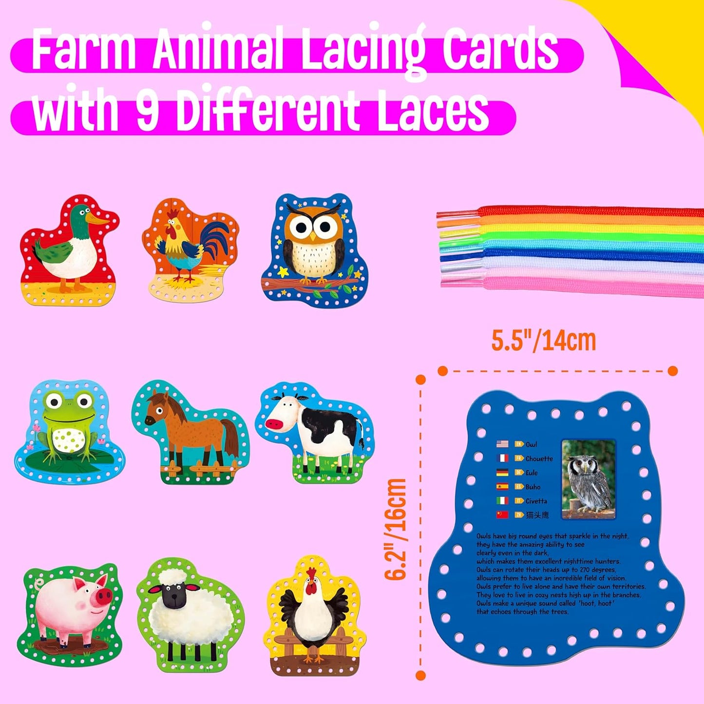 SpriteGru 9 Pieces Kids Lacing Cards, Double Sided Sewing Cards in 9 Vehicle Cards with 9 Colorful Laces, Imagination Development Lacing Toys Games for Children Educational and Learning Activity