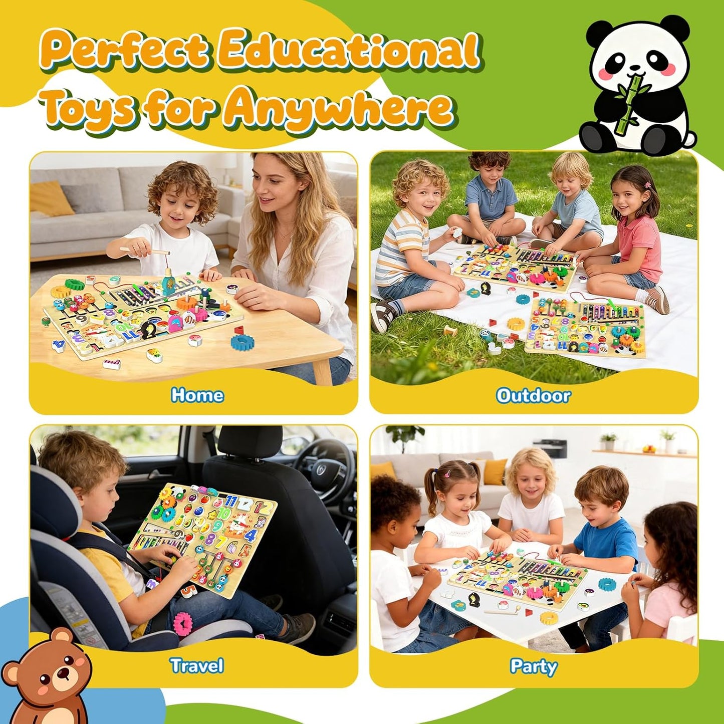 AOSITE 9-in-1 Montessori Toy Wooden Board for Toddlers Montessori Wooden Educational Toys for Baby Boys Girls Age 1 2 3 Year Old Birthday Girl Gifts for Kids