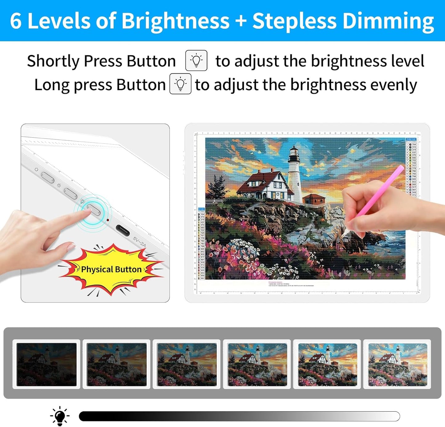 TOHETO Rechargeable A3 Light Pad for Diamond Painting, Ultra Bright Tracing Light Box for Drawing, Wireless Lightbox for Tracing and Drawing, Cordless Diamond Art Light Board for Sketching (Black)