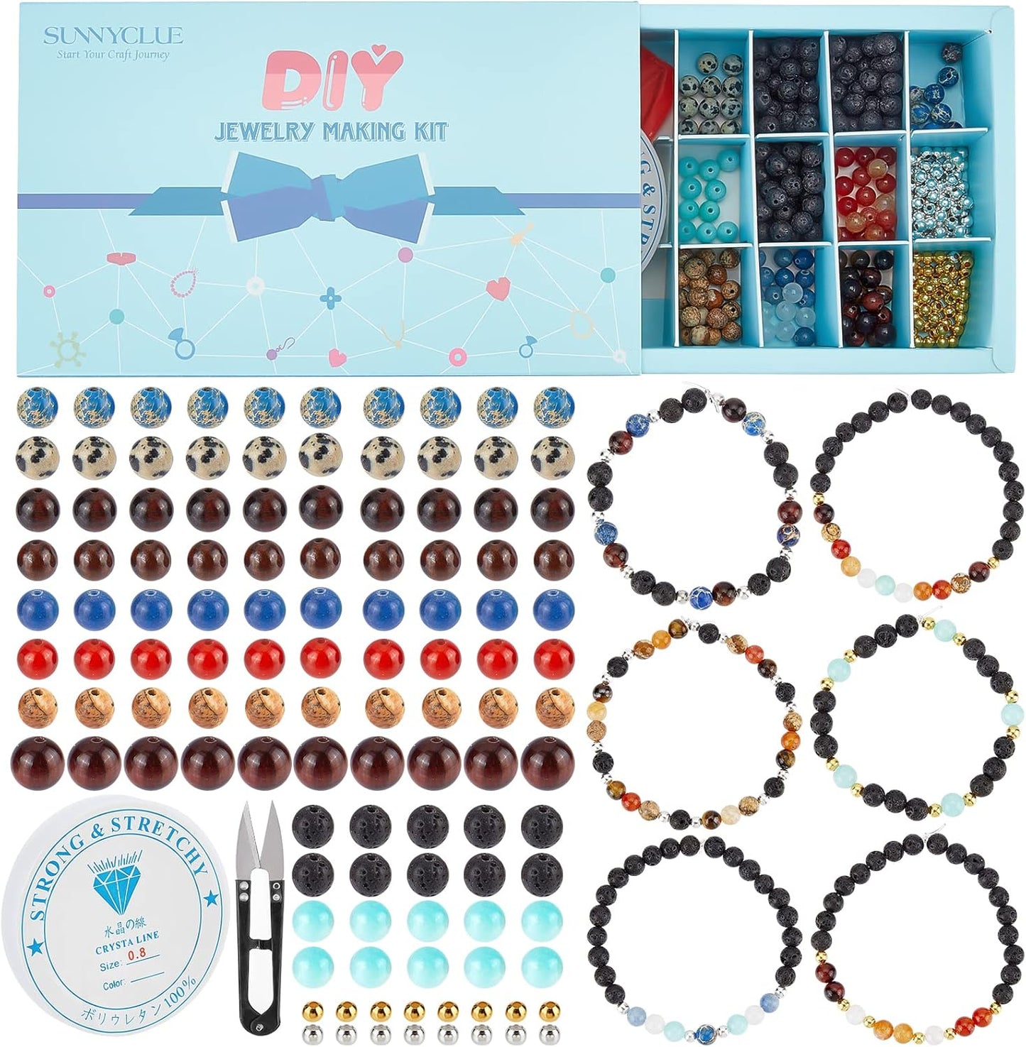 SUNNYCLUE 1 Box 300+Pcs DIY 10 Sets Solar System Bracelets Kit Universe Galaxy The Nine Guardian Planets Bracelet Necklace Tiger Eye Bead Natural Gemstone Beads for Jewelry Making Kits Craft