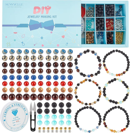 SUNNYCLUE 1 Box 300+Pcs DIY 10 Sets Solar System Bracelets Kit Universe Galaxy The Nine Guardian Planets Bracelet Necklace Tiger Eye Bead Natural Gemstone Beads for Jewelry Making Kits Craft