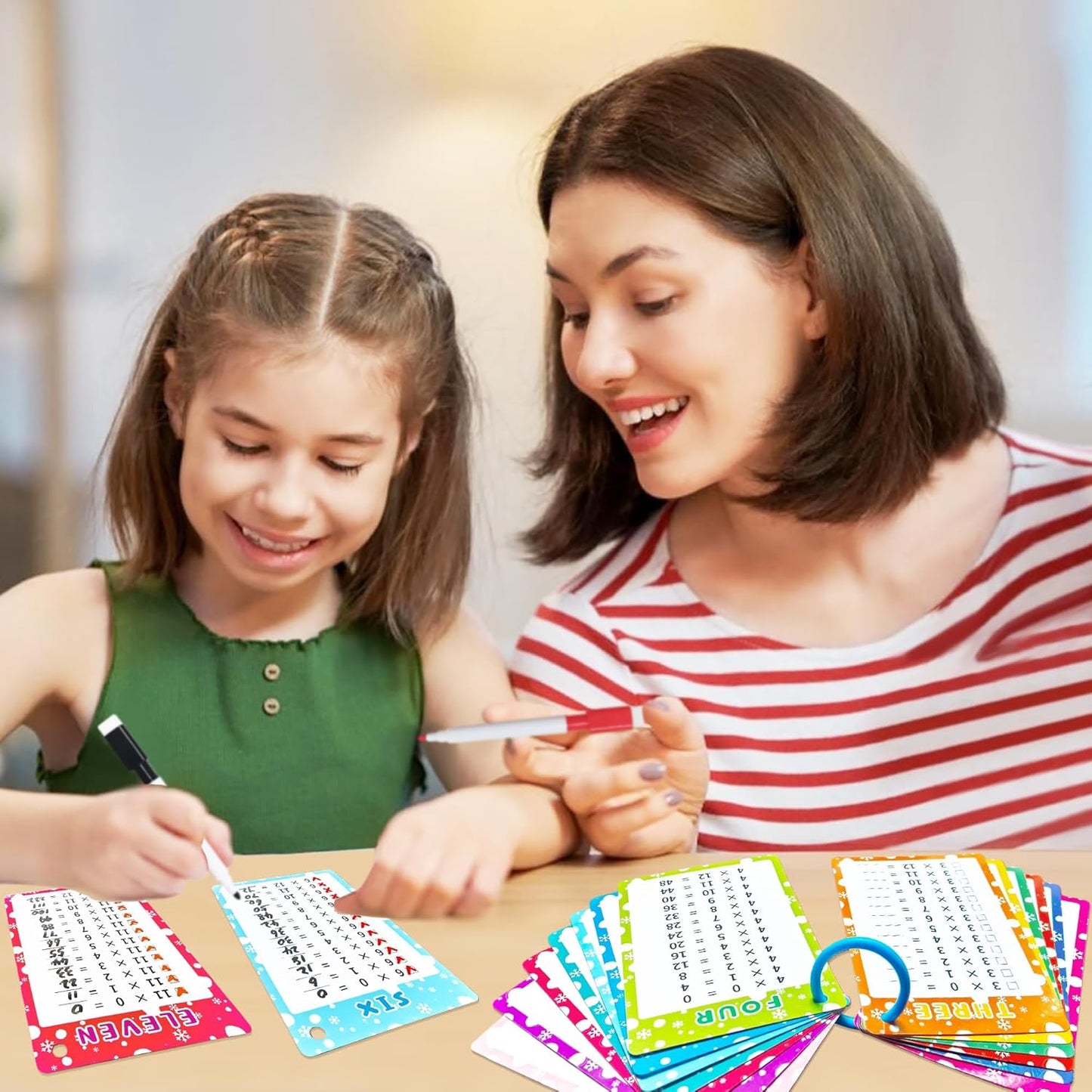 0-12 Multiplication Flash Cards, Large Educational Math, Times Table Flashcards Chart, with 15 Cards, 2 Dry Erase Markers, 1 Rings, Educational Multiplication for Classroom Home
