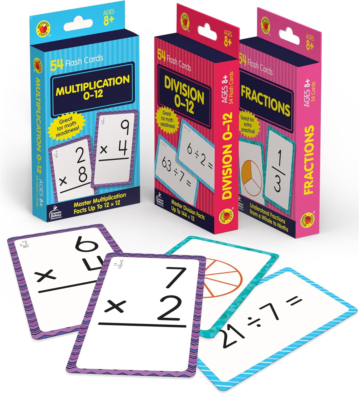 Carson Dellosa Addition, Subtraction, Division, and Multiplication Flash Cards, 4 Sets of Flashcards, Math Games for Kids 8-12, 3rd Grade Mathematics and Up