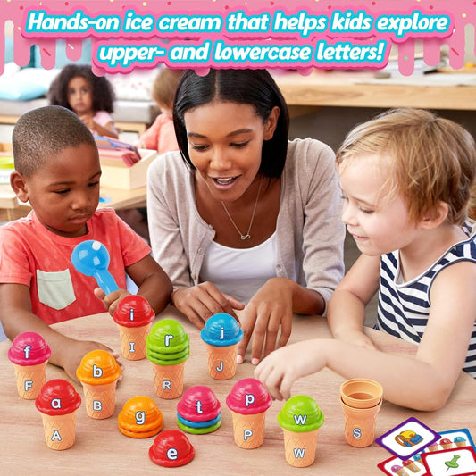 Aizweb Ice Cream Counting and Color Sorting Stacking Toys for Toddlers, Montessori Preschool Kindergarten Learning Activities,Number Math Manipulatives Math Games Educational Fine Motor Skills Toys