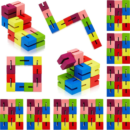 6 Pcs Wooden Fidget Toy Twist Block Cubes Puzzle Sensory Toys Fidget Cubes for Teens Party Favors for Boys and Girls