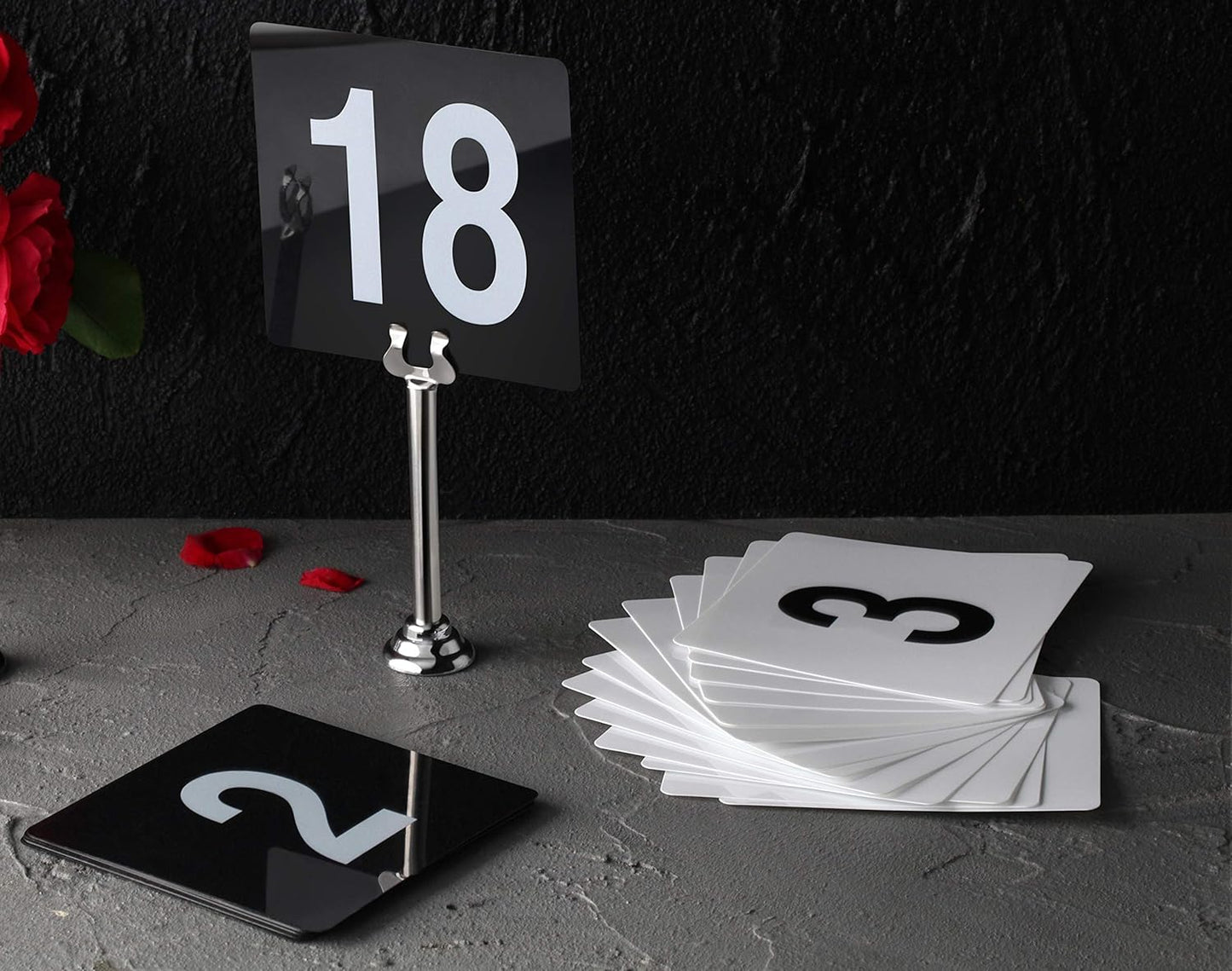 New Star Foodservice 23084 1-100 Double Side Plastic Table Numbers, 4" x 4" Inch, Light Grey on Black