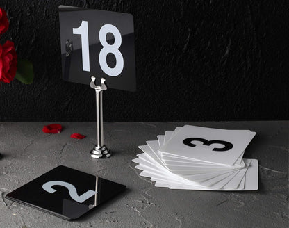 New Star Foodservice 23084 1-100 Double Side Plastic Table Numbers, 4" x 4" Inch, Light Grey on Black