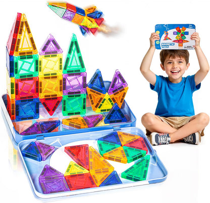 Mini Magnetic Tiles Toddler Travel Essentials Set,1.5Inch 42PCS Magnetic Building Tiles Portable Construction Toys for Airplane Car Kid Aged 3+ Birthday Gift