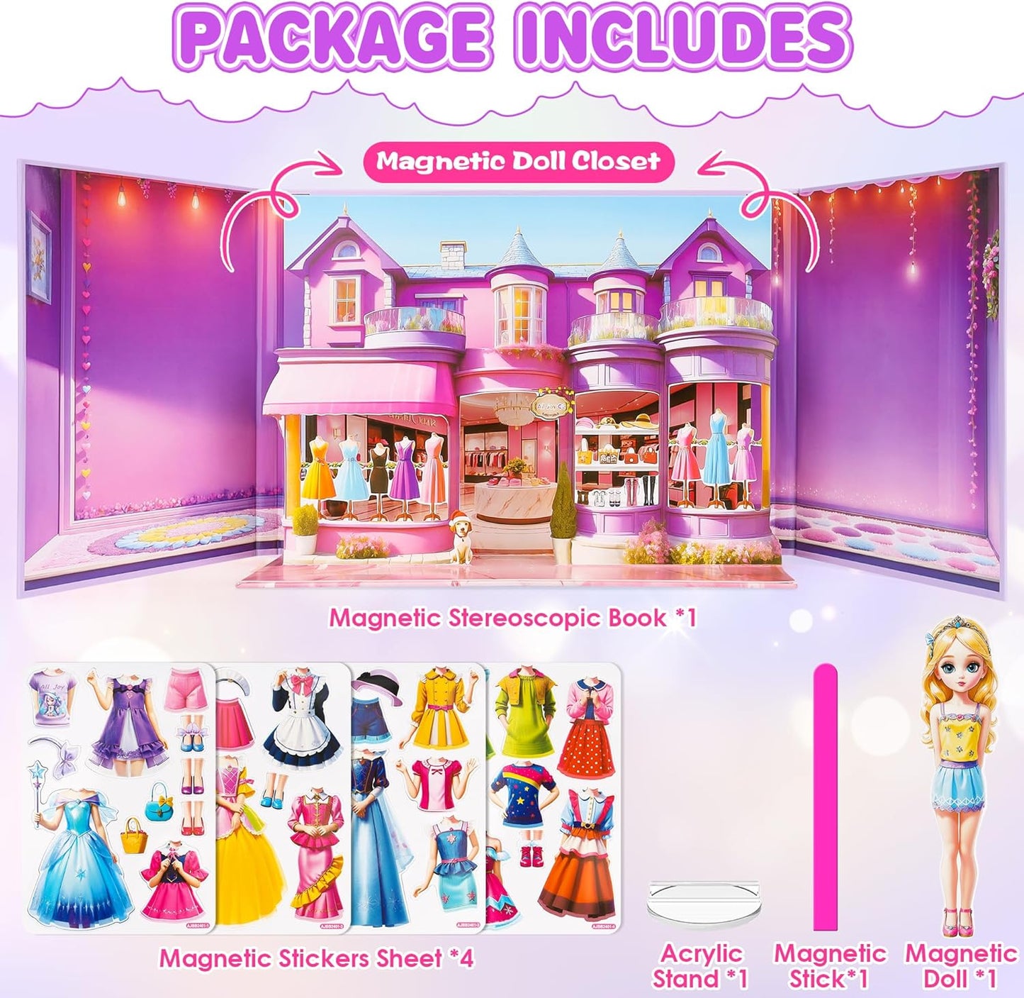 Magnetic Dress Up Dolls for Girls - Princess Magnet Paper Dolls Book with 3D City Buildings - Travel Car Trip Quiet Book Game Toys Easter Birthday Gifts for Kids Toddlers Ages 3 4 5 6 7(Style C)