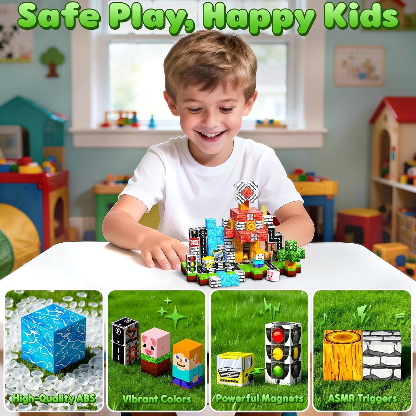 Magnetic Blocks Toys for Kids, 100 PCS Building Blocks Cubes, Stacking Magnetic Tiles Toys for Kids Toddlers Boys Girls Ages 3 4 5 6 7 8-12 Birthday Gifts Party Supplies (Underworld)