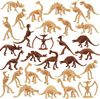 30 PCS Dinosaur Fossil Skeletons, Assorted Dinosaur Skeleton Toys Figures for Science Play Dino Sand Dig Party Favor Decorations (Dino skeletonD)