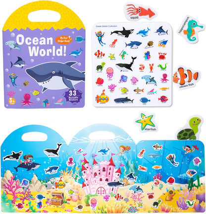 Jelly Reusable Sticker Books for Toddlers 1-3 2-4 Years, Portable Travel Toys Sticker Activity Book for Kids 2 3 4 Year Old Girls Boys (Animals)
