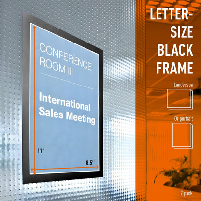 Durable Duraframe Self Adhesive Magnetic Sign Holder in Half Letter-Size 5.5" x 8.5" Inches - Black Frame - Pack of 2