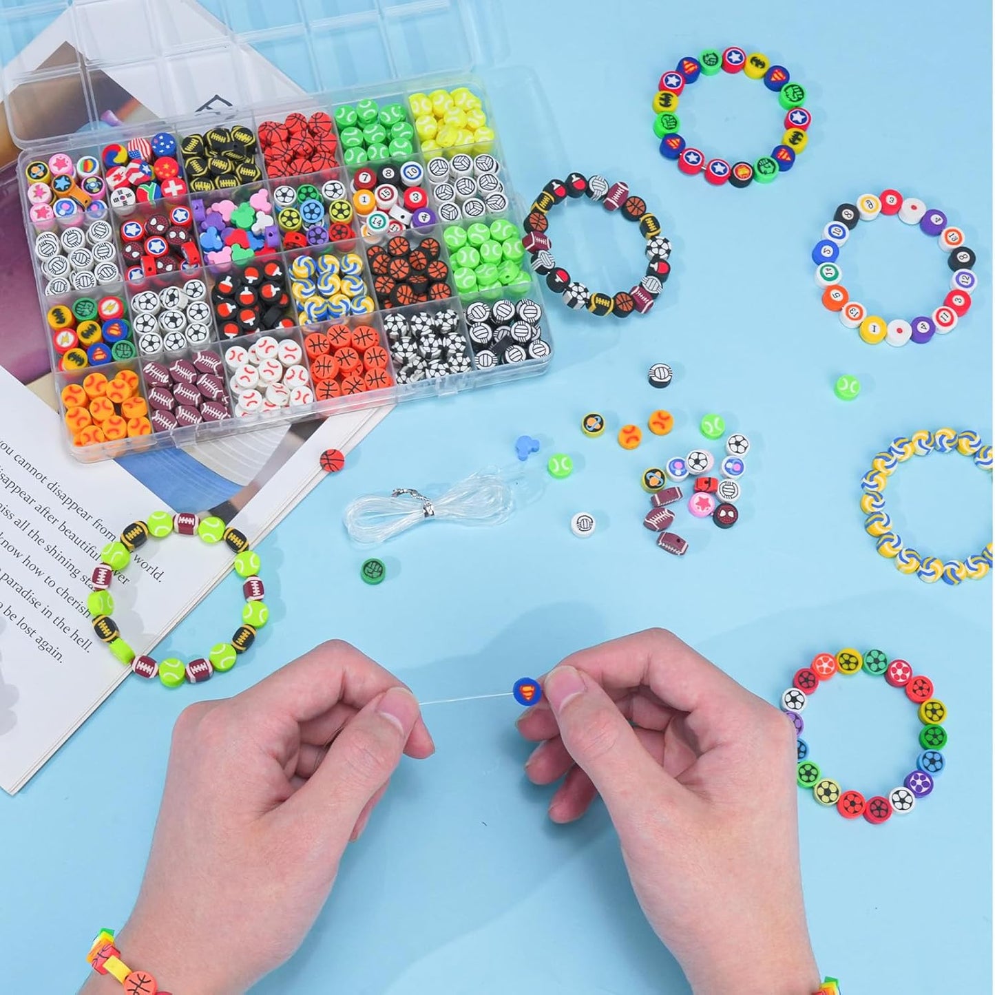 Gionlion 1200 Pcs Polymer Clay Beads Bracelet Making Kit, 25 Style Animal Fruit Flower Butterfly Bunny Pony Letter Beads Charms for Jewelry Making, DIY Art and Crafts Toys Gifts