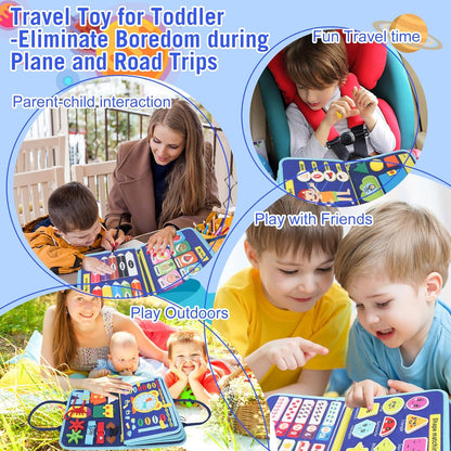 URBAN TOYS Montessori Busy Board - Ideal Busy Book Toddler Toys & Gifts for Boys & Girls, Toddler Travel Essential for Airplane & Car, Sensory Toys, Great for Baby Gifts for Boys