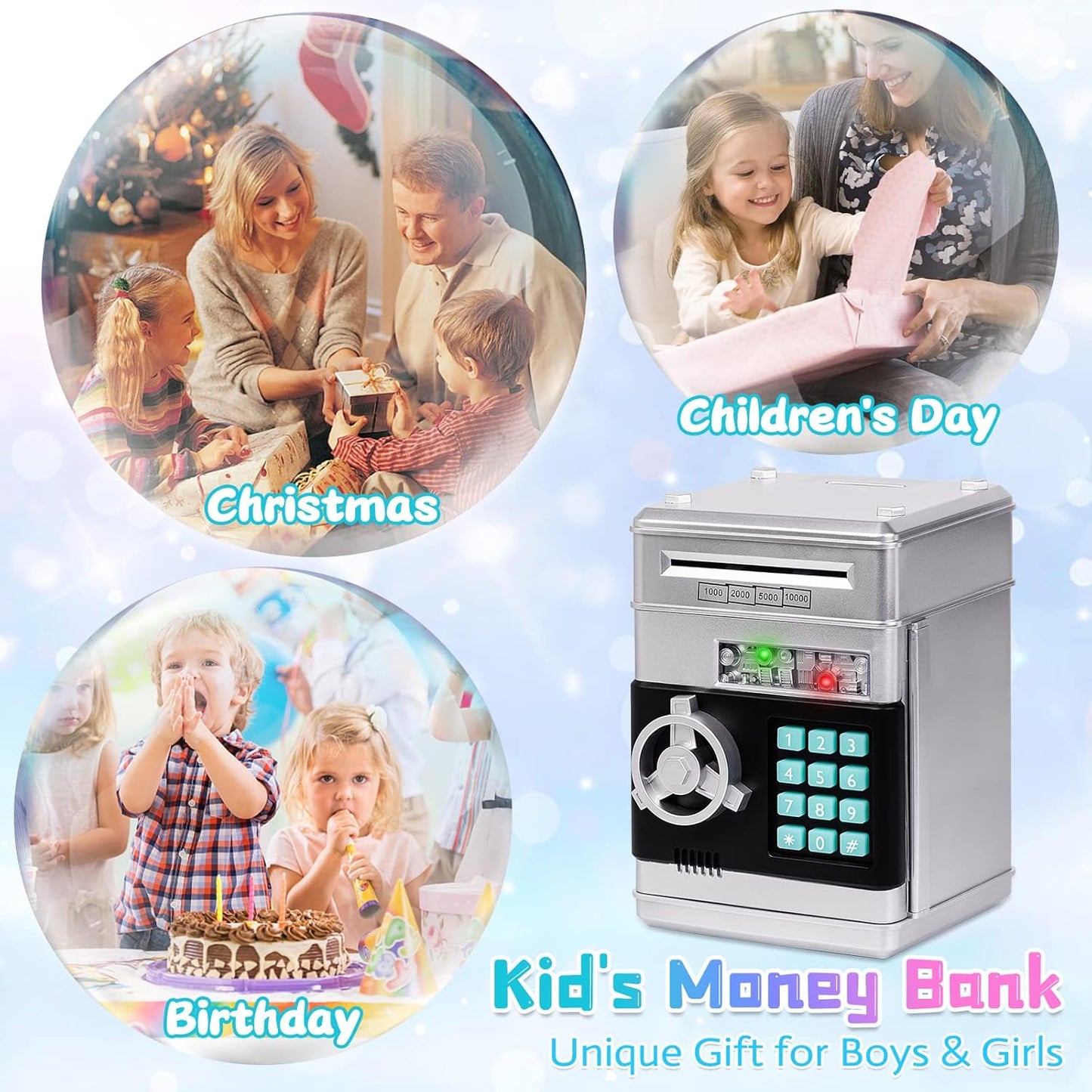 Refasy Piggy Bank Cash Coin Can ATM Bank Electronic Coin Money Bank for Kids Age 3-12, Money Savings Box Mini ATM Coin Bank Toys Gifts for 3 4 5 6 7 8 9 10 11 12 Year Old Boys Girls