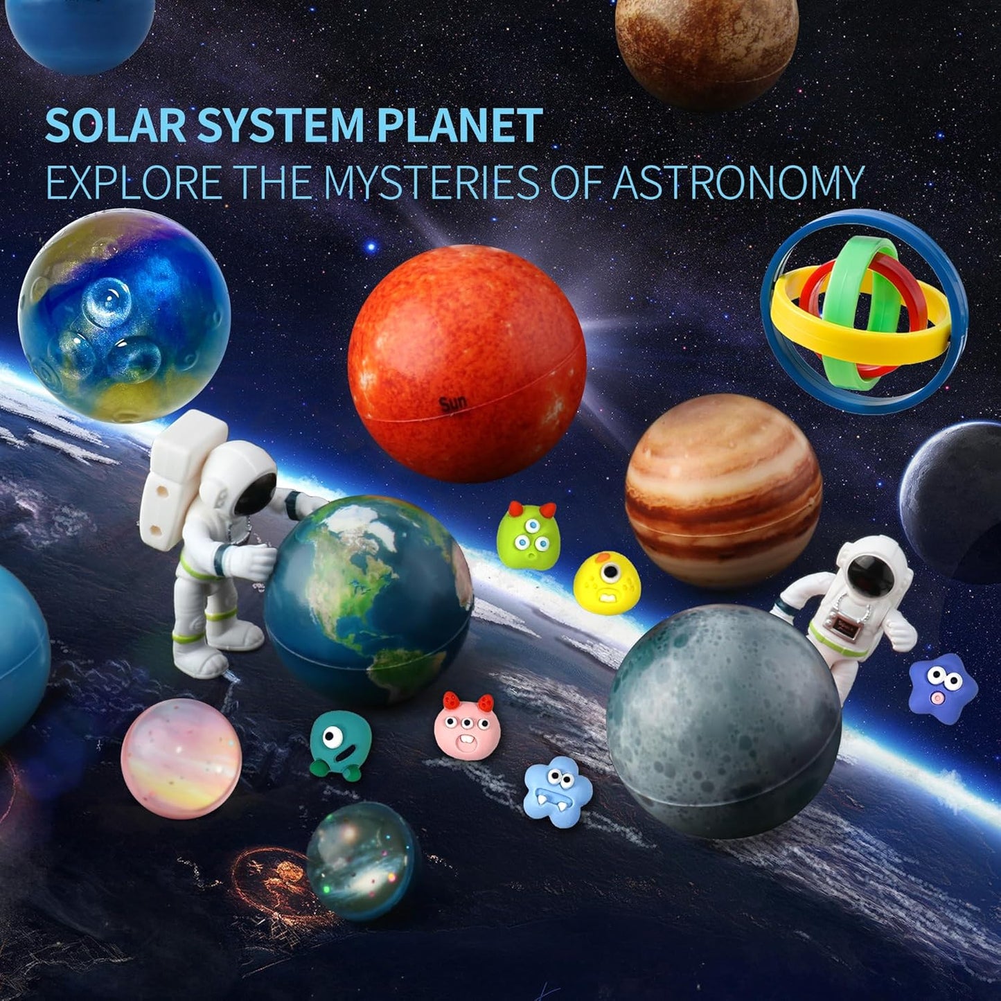 Solar System Planets Toys for Kids, STEM Educational Sensory Toys for Autistic Children Non-Toxic, Space Astronaut Slime Ball Alien Monster Toy Set with Mesh Storing Bag for 3-5-8-10 Boy Girls