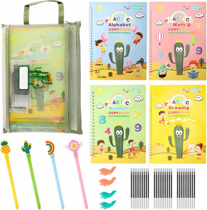 Premium Grooved Handwriting Practice Kit for Kids, Children's Magic Practice Copybook for Writing Practice, Groove Calligraphy Workbooks Tracing Books for Preschool, Homeschool (30 Refills)