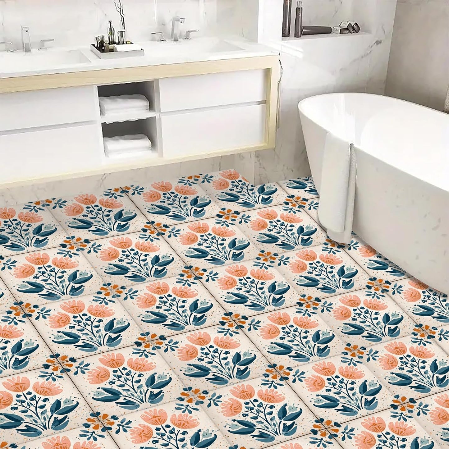 Wall Tiles Peel and Stick 12x12 Inch Ocean Coral Fish Pattern Vinyl Stickers Self Adhesive Tiles for Kitchen Bathroom Shower Laundry Room Aquarium Theme Home Renovation DIY Decor