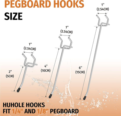 HUHOLE 50-Pack Pink Pegboard Hooks 2 Inch, Decorative Metal Peg Board Hangers with Rubber Safety Tips, Fits 1/8" & 1/4" Boards, Heavy Duty Organizer for Craft Room, Nursery, Garage & Retail Display
