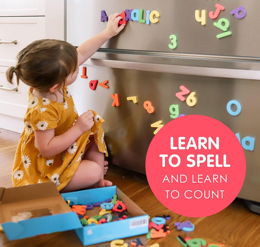 Curious Columbus Magnetic Letters and Numbers for Toddlers. Foam Alphabet Fridge Magnets and Numbers for Kid Learning. 123 ABC Toddler Magnets for Refrigerator