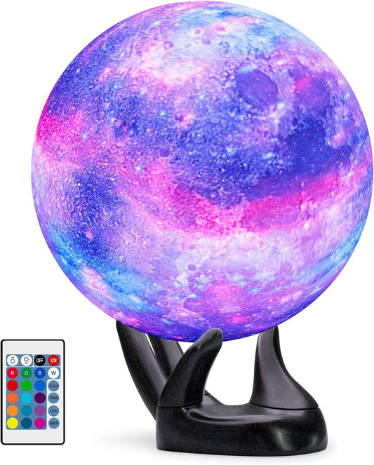 BRIGHTWORLD Moon Lamp Galaxy Lamp 5.9 inch 16 Colors LED 3D Moon Light, Remote & Touch Control Moon Night Light Gifts for Girls Boys Kids Women Birthday（Wooden Base）