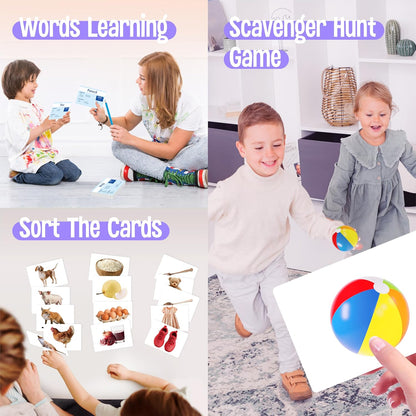 140 Noun Picture-Word Cards, Picture Flashcards Language Builder Visual Aid Speech Development Tool for Autism, ESL Teaching Material Non-Verbal Vocabulary Builder for Children, Kids, Adults (Level 2)
