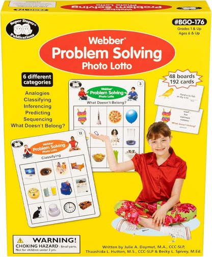 Super Duper Publications | Webber® Problem Solving Bingo, Inferencing, Sequencing, Analogies, Classifying, Predicting, and What Doesn't Belong Cards | Educational Resource for Children