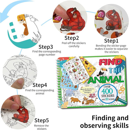 Kalysky Dinosaur and Ocean Animal Scene Sticker Book for Kids Ages 4-12, Search and Find Sticker Activity Book–Travel Toys for Toddlers, Airplane & Road Trip Games, Educational Fun