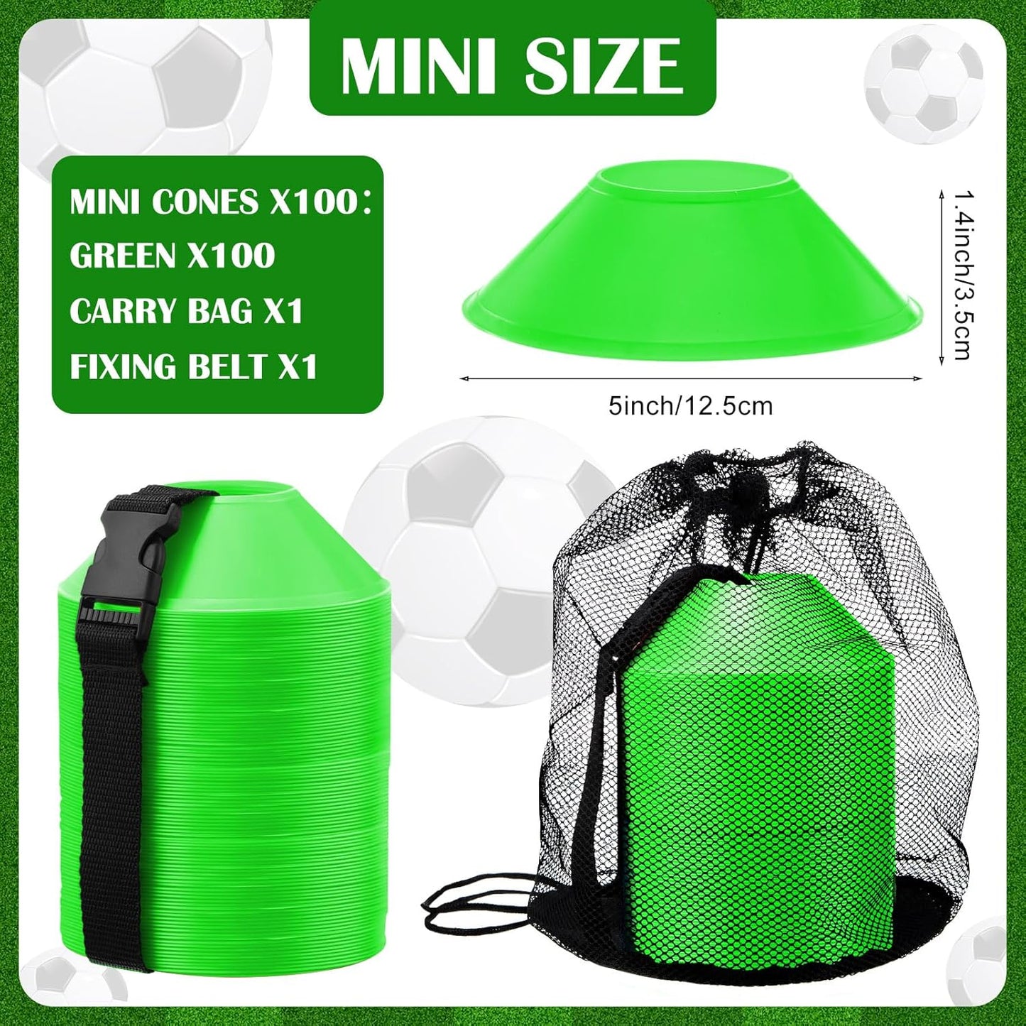Hanaive 100 Pieces Mini Soccer Cones for Sport Drills 5 Inch Agility Disc Cones with Accessories for Kids Football Training