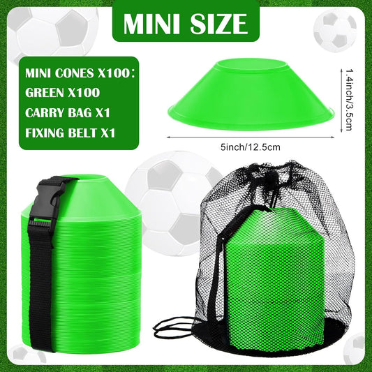 Hanaive 100 Pieces Mini Soccer Cones for Sport Drills 5 Inch Agility Disc Cones with Accessories for Kids Football Training