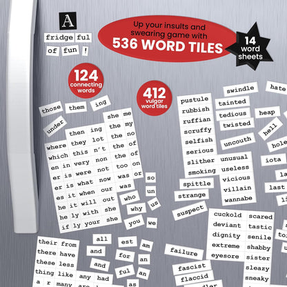 Poetry Tiles – 536 Fightin' Words Magnetic Kit – Obscenities, Insults, and Swear Word Themed Funny Magnets for Adults for Refrigerator Poems and Stories – Adult Humor Gifts – .375" Tall Tiles