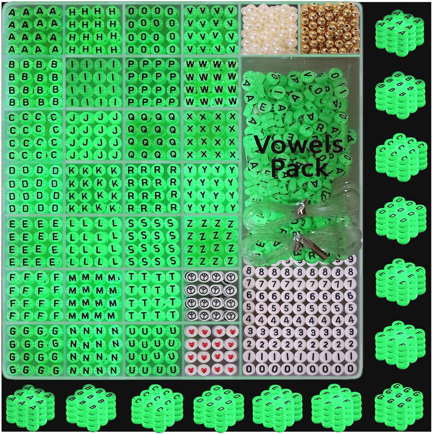 DoDoBeads 1270 Pcs Letter Beads Kit, White and Colorful Square Acrylic Alphabet Beads with Extra Vowels, Numbers & Spacers, Perfect for Friendship Bracelets