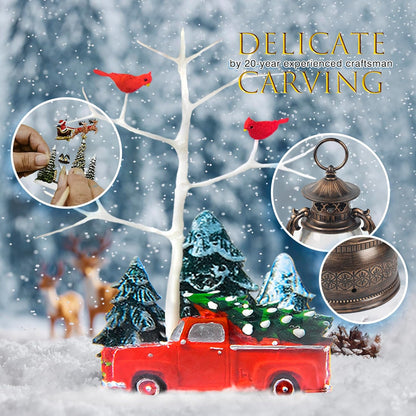 Large Christmas Snow Globes, 13.8" Cardinal Musical Snow Globe 8 Songs 6H Timer Music Box Dual Power Snowglobes for Kids Adults Red Truck Christmas Lantern Lighted Christmas Decor Indoor Gifts