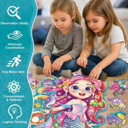 Mermaid Gifts for Girls, 45PCS Jumbo Memarid Floor Puzzle for Kids Age 3-5 Toddler Floor Puzzle Educational Learing Toys for Kids